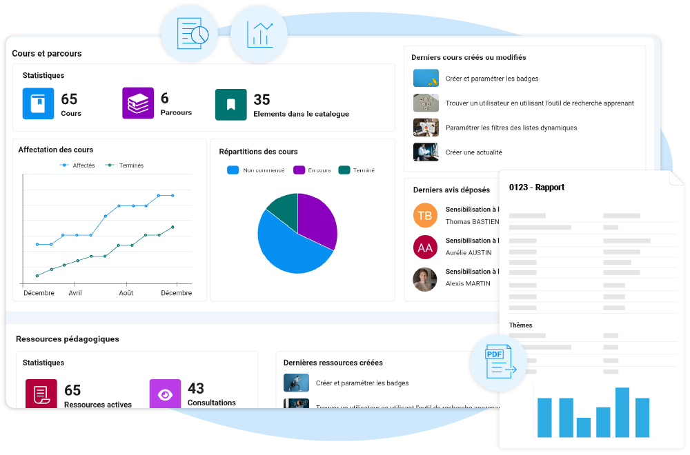 Interface tableau de bord xLMS