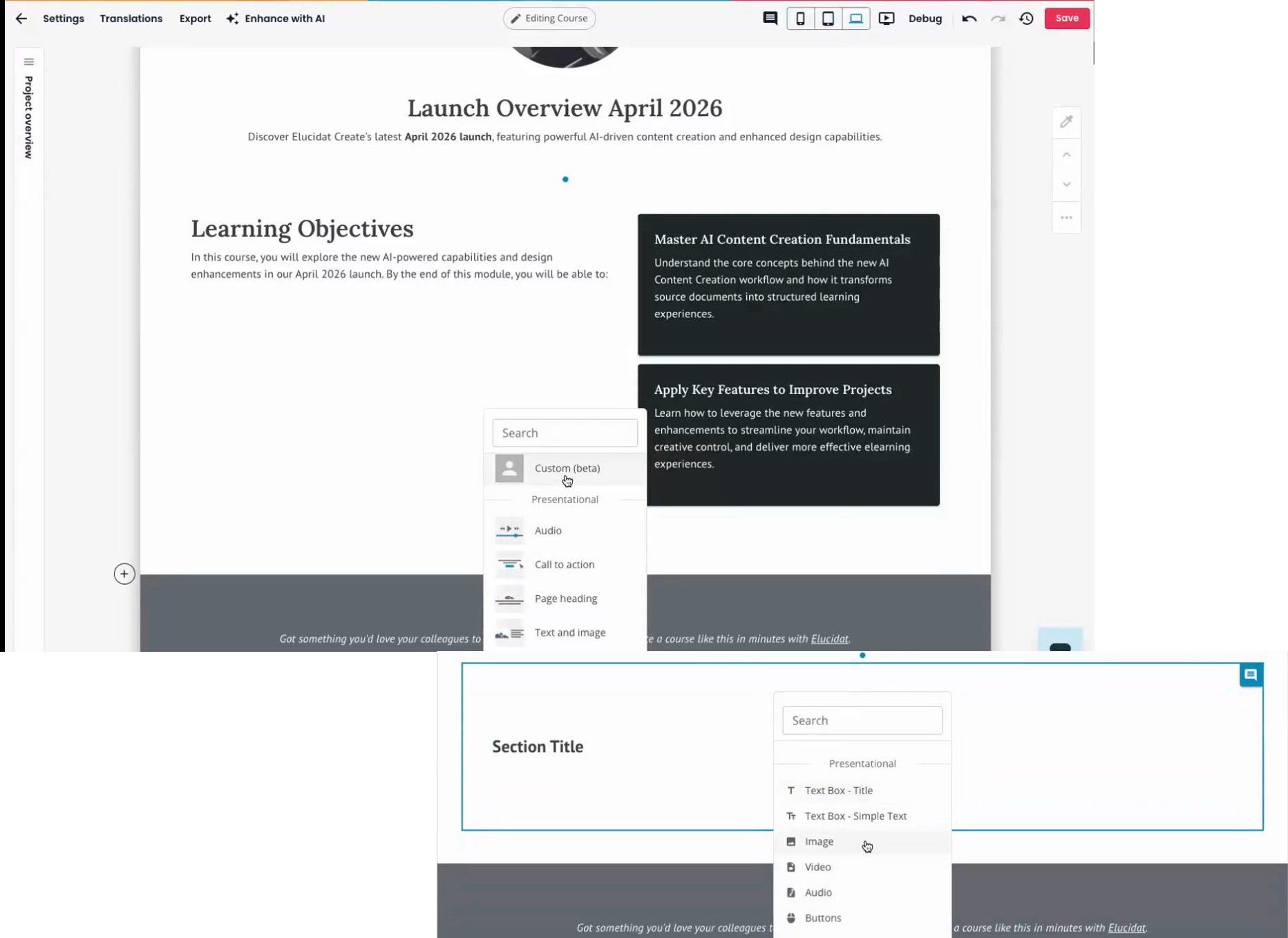 Elucidat Create – Custom Content Block
