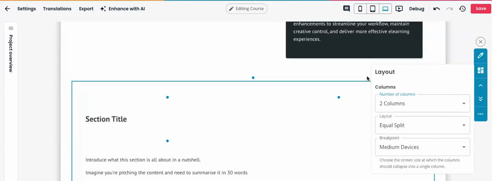 Elucidat Create – Two Columns